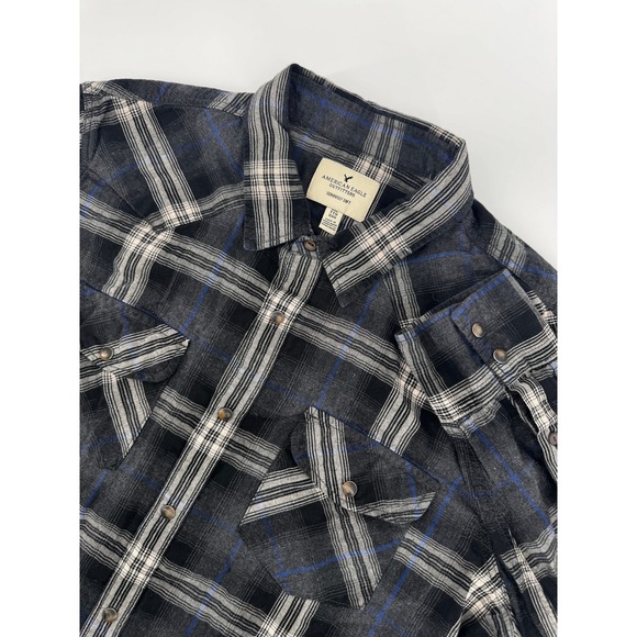 American Eagle Outfitters XXL Flannel Shirt Pearl Snap Plaid Western Long Sleeve - Picture 2 of 14